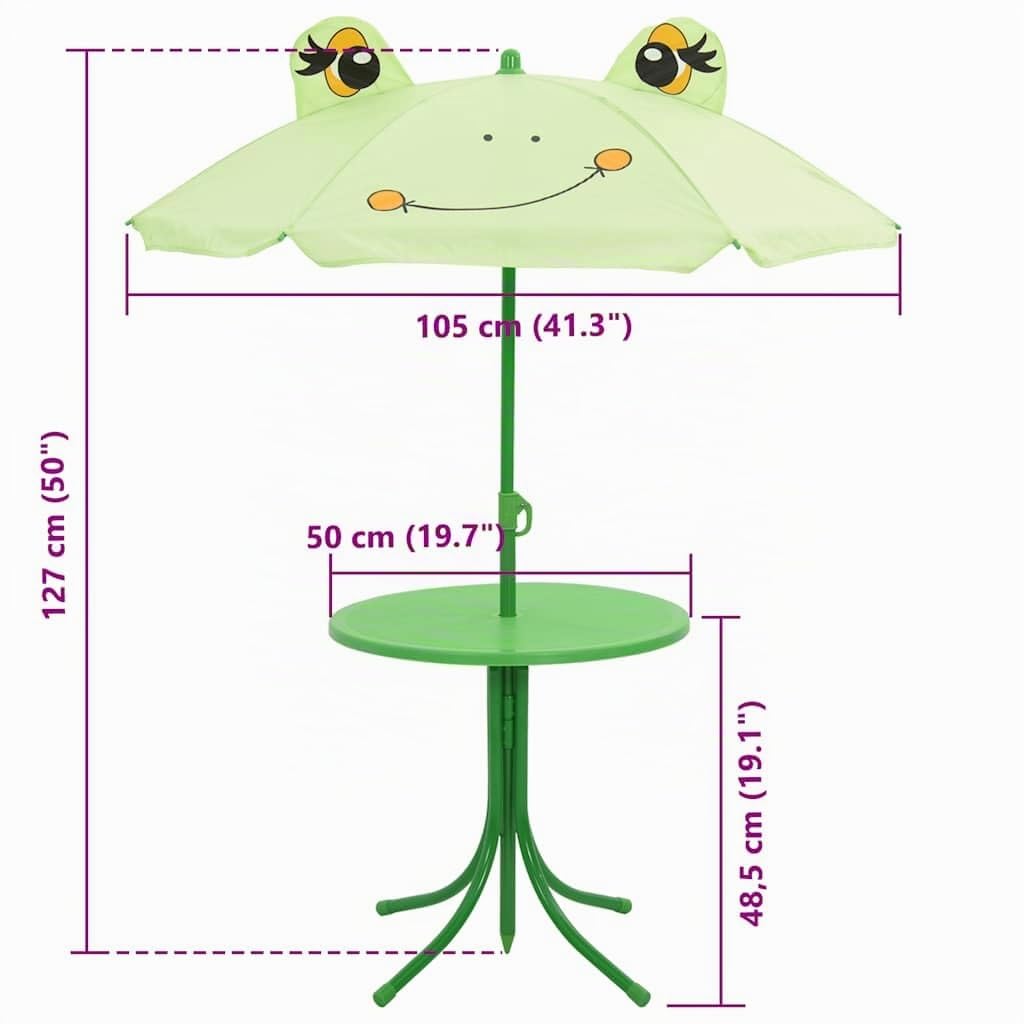 vidaXL 4tlg Campingstuhl Tisch Sitzgruppe Sonnenschirm Kinder Gartenmöbel Froggy