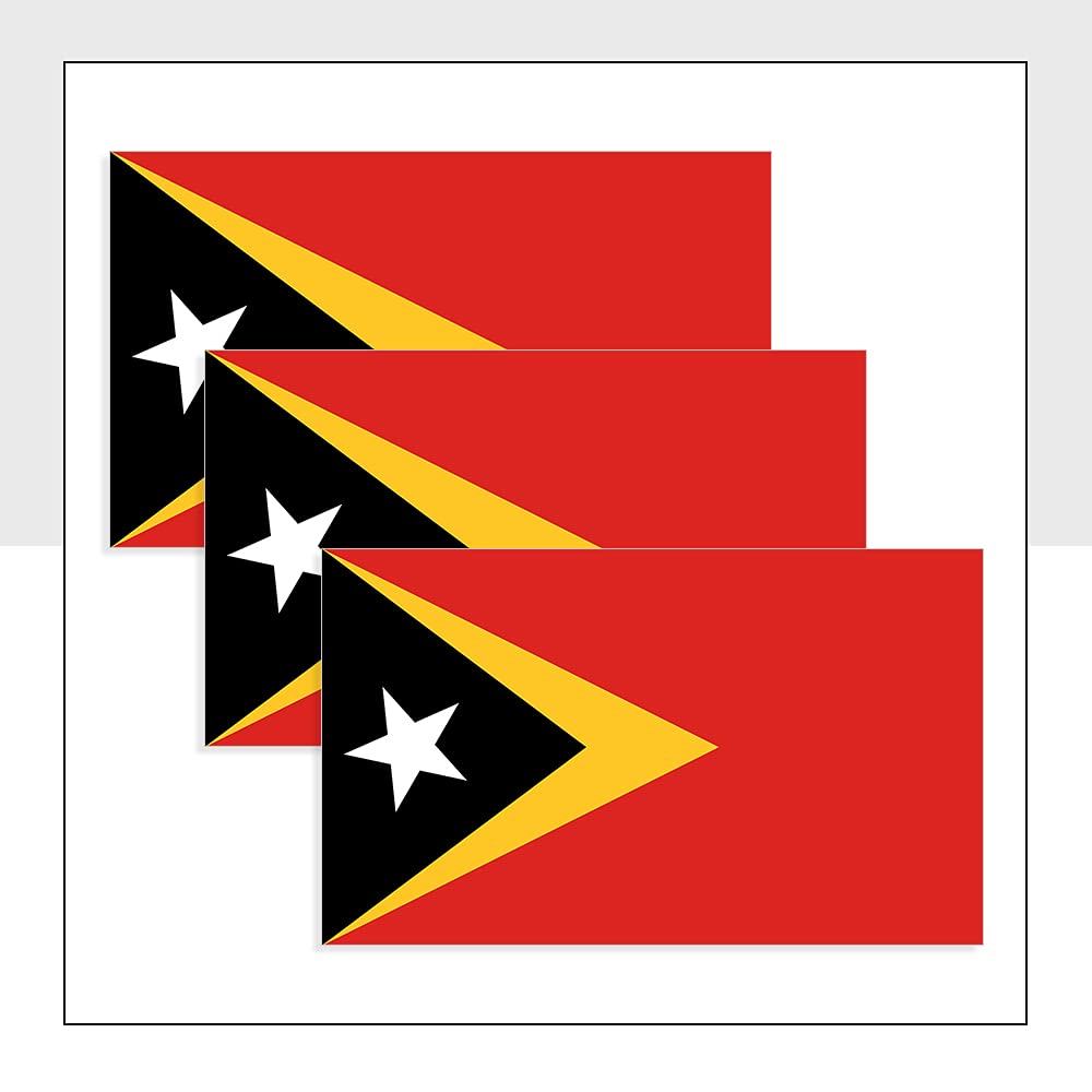 Packwith Timor-Leste Flag Vinyl Stickers Pack Of 3 (100 X 60Mm) Waterproof Tls Labels For Car Bike Van Laptop Helmet Packwith® #P1051