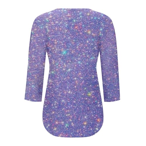 Womens Plus Size Tops 3/4 Sleeve Round Neck Casual Summer Tunic Fall Basic Tees Blouses Dressy Tshirt Pleated Shirts4