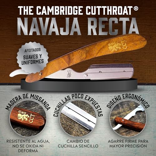 Variante de The Cambridge Cutthroat navaja de afeitar madera y acero inoxidable