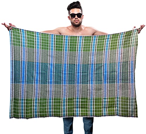Mayaka786 Sarong pour homme | Lungi | 100 % coton | non cousu | Vert, Vert, taille unique Cover