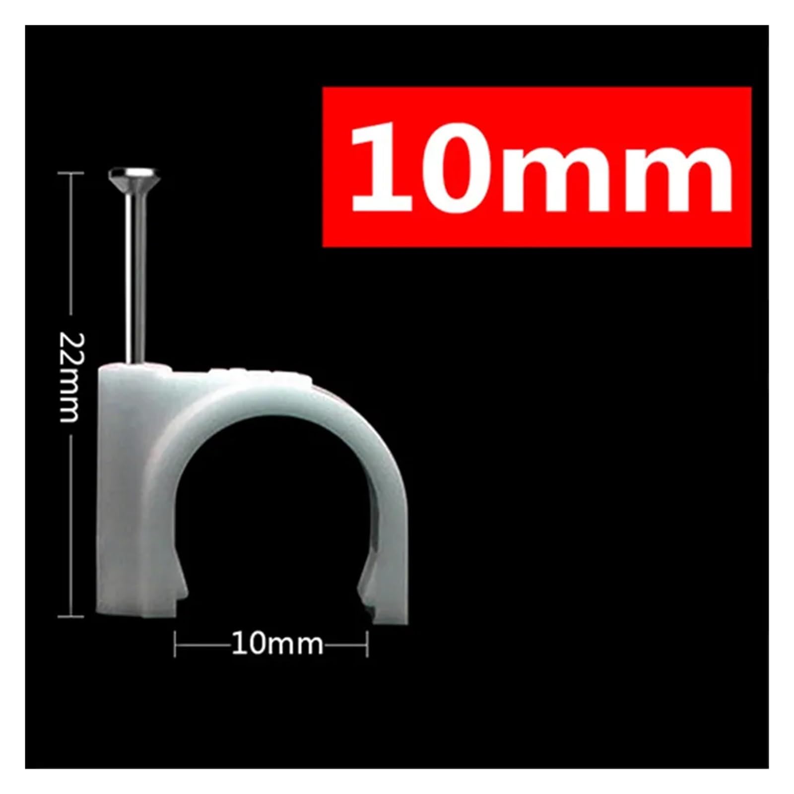 Clips de câble à clouer, 100 pièces, clips fil ronds 4mm, 6mm, 8mm, 10mm, support cravate cordon gestion câbles(10mm)