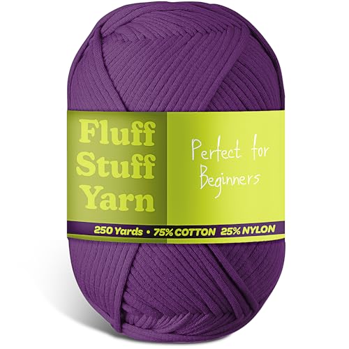 Image of Soft Yarn for Crocheting - Crochet & Knitting Yarn, Beginner Yarn with Easy-to-See Stitches, 250 Yds Amigurumi Yarn, Cotton-Nylon Blend Tshirt Yarn for Crocheting, Worsted Weight Yarn 4, Eggplant