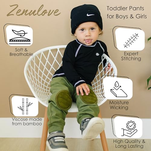 Viscose Toddler Sweatpants Knee Pads Soft Crawling Pants for Boys & Girls, Baby Helper with Knee Protection (12M-5T)3