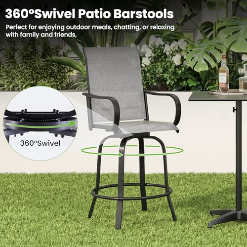 Image of Soohow Swivel Patio Bar Stools Set of 8, Textilene Bar Height Chairs Grey | 360 Swivel Tall Bar Height Chairs, Quick-drying Fabric, with Leveling Feet, Weather-resistant, for Balcony, Poolside, Yard