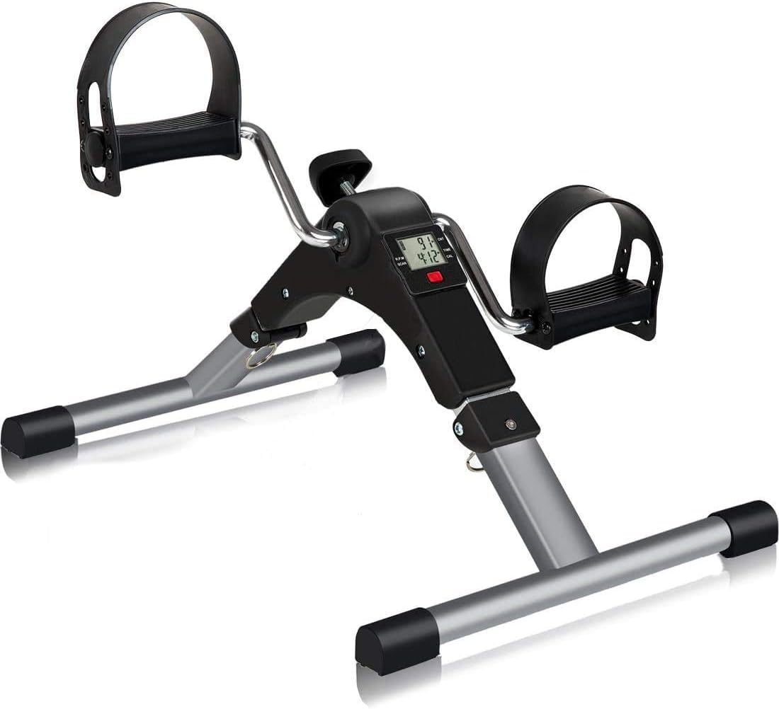 Folding Mini Pedal Exerciser, Arm and Leg Pedal Exerciser, Exercise Bike with LCD Monitor Resistance Portable Home Pedal Exerciser Gym Fitness Unsex, Grey - 49x37cm-picture-25