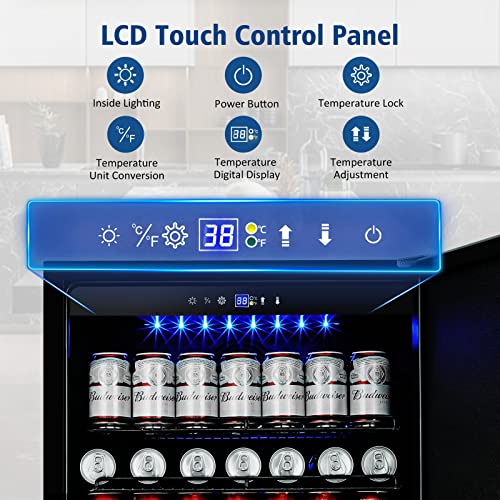 Image of Velivi 24 Inch Beverage Refrigerator, Under Counter Beverage Cooler, Built-in and Freestanding, 210 Cans, Drink Fridge with Stainless Steel Door, Safety Lock, Touch Control