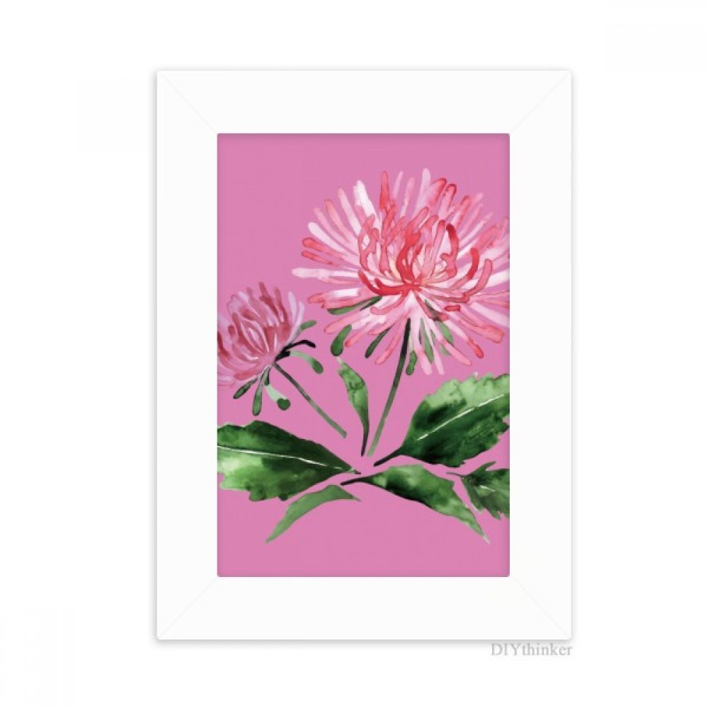 Marco para foto 5x7 blanco pintura acuarela crisantemo rosa verde escritorio
