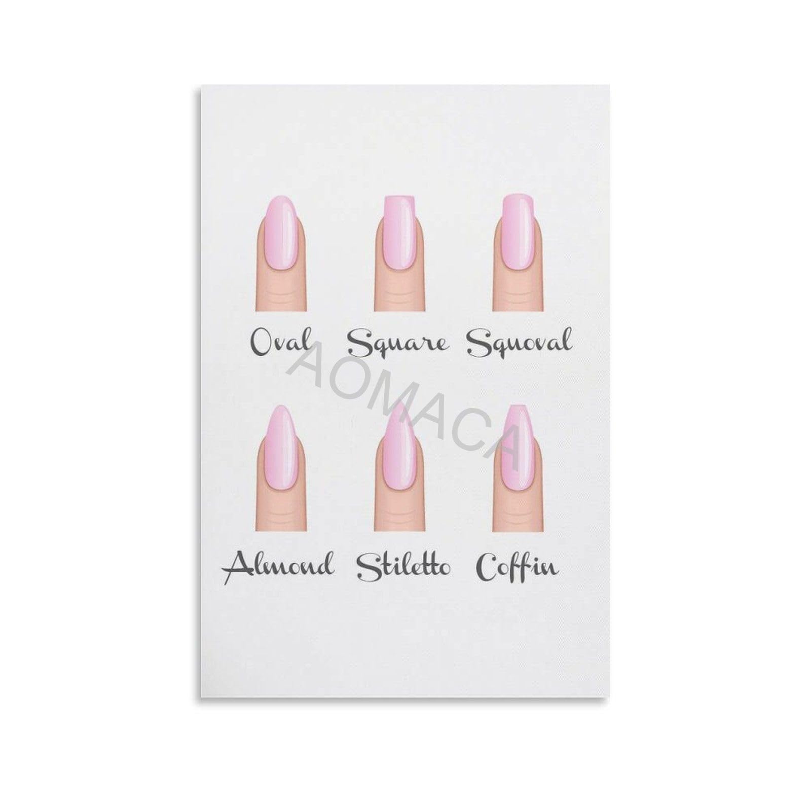 MOJDI Posters for Room Aesthetic Nail Salon Poster Guide Nail Shape Guide Art Posters 4 Canvas Painting Wall Art Poster for Bedroom Living Room Decor