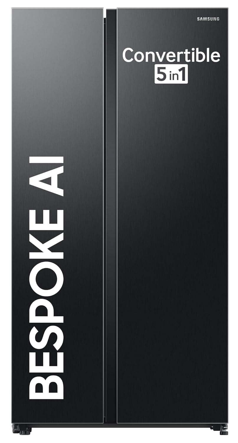 Samsung 653 L, 3 Star, Frost Free, Double Door, Convertible 5-in-1 Digital Inverter, Side By Side AI Enabled Smart Refrigerator with WiFi (RS76CG8003B1HL, Black Matte/Black DOI)