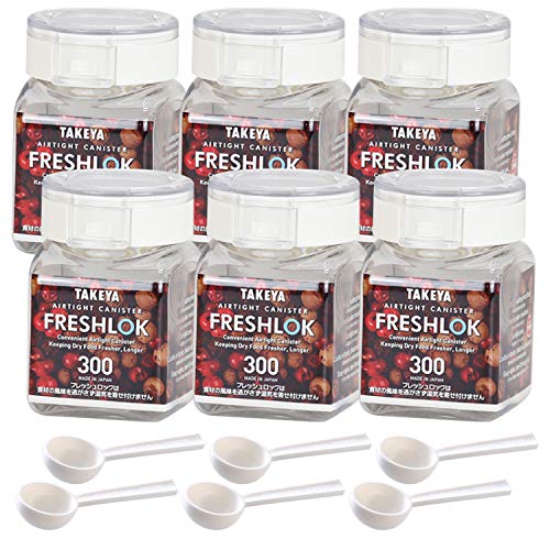 タケヤ公式 保存容器 6個セット 角型 300ml スプーン付き FRESHLOK 高気密性 密閉 密封 冷蔵庫 プロテイン スパイス 調味料 小麦粉 片栗粉 パン粉 ナッツ お菓子 TAKEYA フレッシュロック ホワイト
