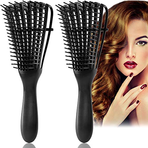 Detangling Brush, Ez Hair Detangler Brush for Curly Hair, Detangling Comb for Afro-american African Black Natural Hair 3a to 4c Wavy/Wet/Dry/Thick/Long/Knotted Hair, Tangle Free Brush (2 Pcs Black)