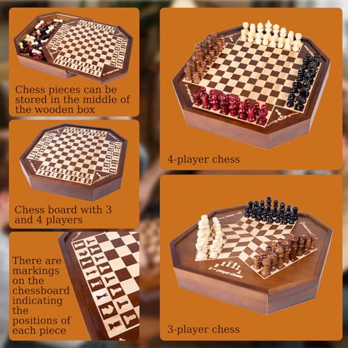 Juego de Ajedrez de Madera para 3 o 4 Jugadores miniatura 4
