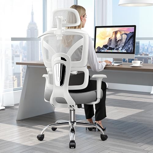 Image of Ergonomic Desk Chair, Breathable Mesh Office Chair for Long Hours, 8 Pack | Adjustable Lumbar Support for Back Pain Relief, 4.33'' Thick Foam Cushion, 3D Headrest, Computer Chair for Home Office, Gray
