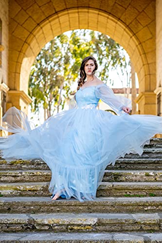 Puffy Sleeve Tulle Prom Dresses 2025 Long Lace Ball Gown Off Shoulder Formal Dresses for Women Evening Party4