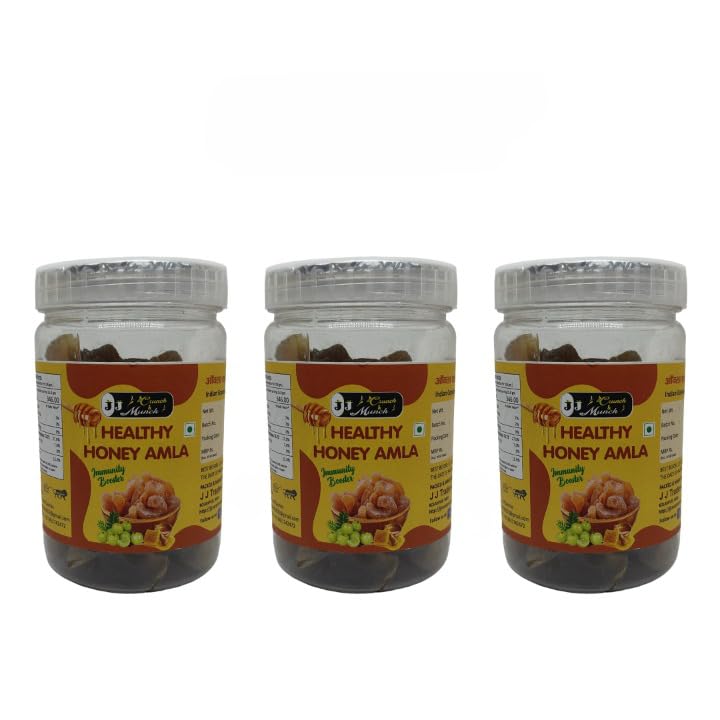J J crunch N munch Honey Amla Candy Purely Honey Processed Sugar-free Dry Amla Candy Best For Eyes, Hairs Low-Calorie Dry Fruit Snack, Pack of 3 (250 Gram Each).