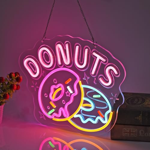 Image of Donuts Neon Sign, Neon Lights Hanging Wall Art Decoration for Home Kitchen Business Bakery Restaurant Bar Cafe Fast Food Shop, USB Powered Ultra Bright Dimmable