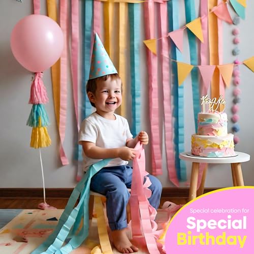 Image of 6 Pastel Streamers, 492ft Pack of Crepe Paper Party Decorations | Each roll is 82 ft long and 1.8 Inch wide ideal for Birthday Party Decor, Baby showers and Easter Celebrations