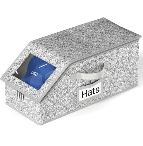 Stackable Hat Storage for Baseball Caps, Holds up to 24 Caps Hat Organizer for Closet, Dust Resistant Sturdy Snapback Boxes for Men with Cardboard, Grey (Grey, 1 Pack)