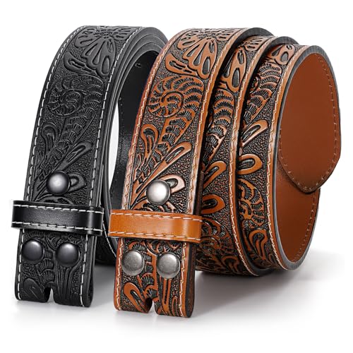 LALATCH Mens Western Cowboy Belt, 2 Pack Western Belts without Buckle for Men Woman Cowgirl Leather Jeans Belt, Brown+Black