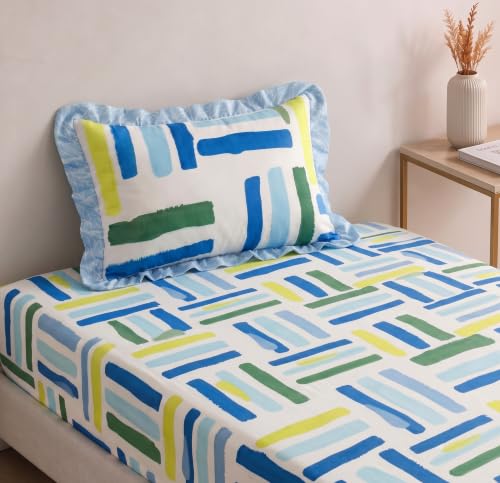 Image of BSB HOME 240 Tc Premium Single Bed Bedsheet, Soft Comfortable Bed Sheet with 2.5 Inches Frill Border, Stylish Printed Bedding for Bedroom, Elegant Bedsheet, 60 x 90 Inches - Cobalt Blue