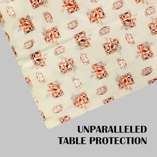Image of Dakshya Industries PVC Waterproof Withoutlace Dining Table Cover (Size - 54X78 Inch) Rectangle 6 Seater Heat Rasistant, Brown Flower