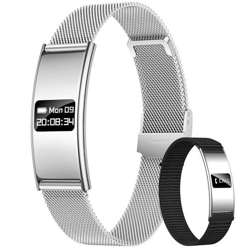 Pulsera Inteligente de Rastreo Fitness para Mujeres: Impermeable IPX8 Smartwatch Agua Monitor 24/7 Actividad Ritmo Cardíaco y Sueño Batería 7 Días 2 Correas Nylon+Acero Plata para Android y iPhone