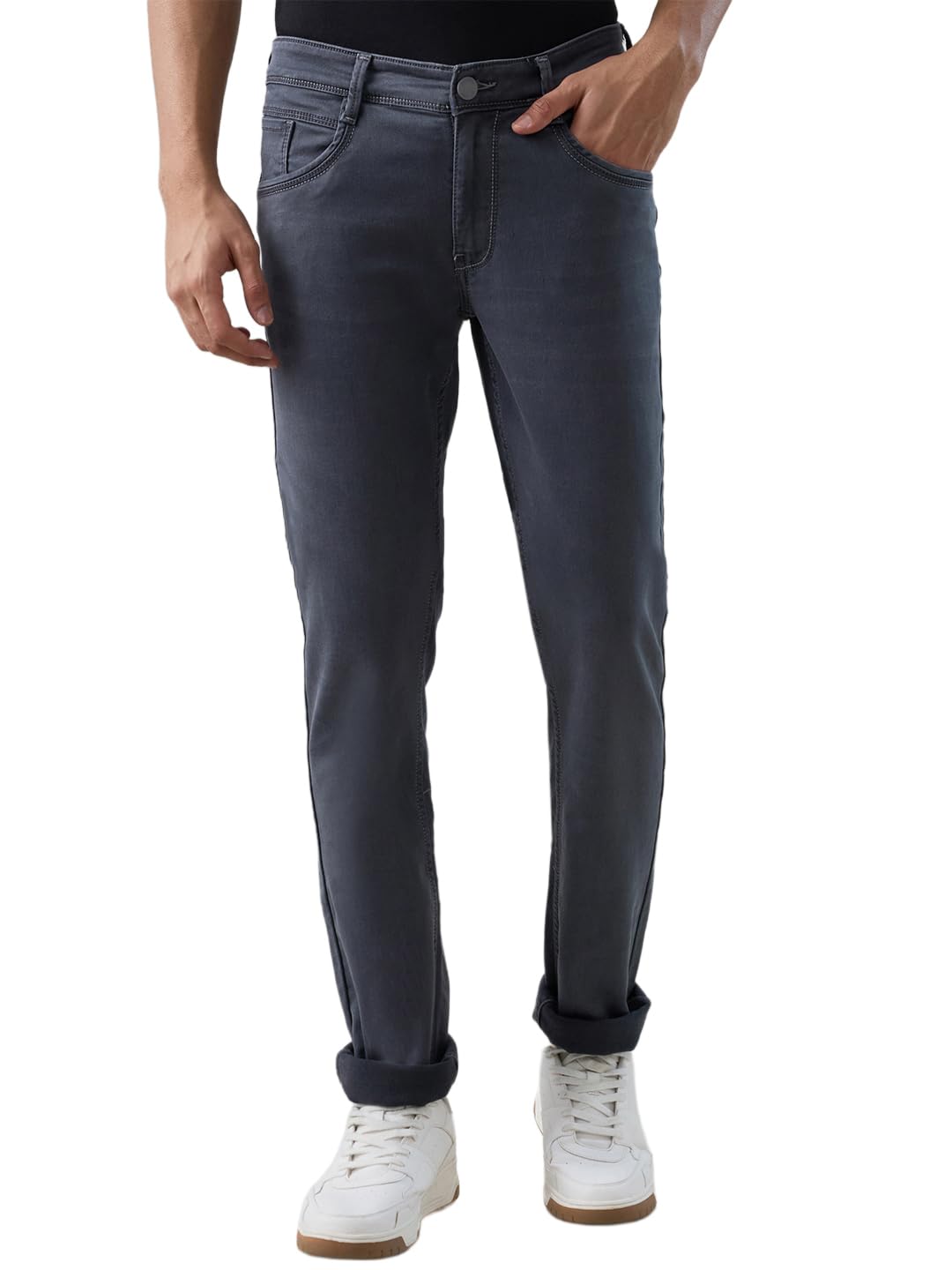 parx Men Slim Tapered Fit Knitted Pattern Cotton Blend Flat Front Casual Jeans-picture-33