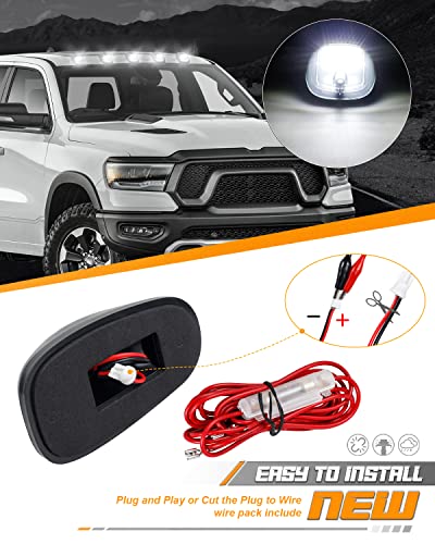 Hercoo 5Pcs Smoke Lens Roof Cab Marker Lights Clearane Led Running Top Marker Light Assembly With Wire Harness Compatible With Doge Ram 1500 2500 3500 4500 5500 2003-2018 Pickup Trucks, White #TOP2