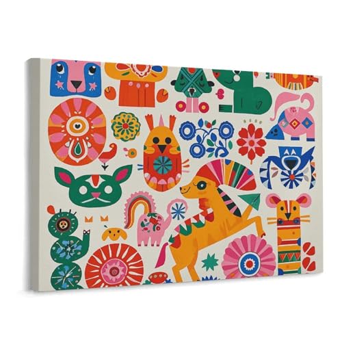 Deco Noel salon unique avec cette toile animaux Otomi