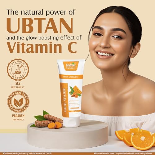 Image of Multani Naturals Ubtan & Vitamin C Face Wash 100ml (Pack of 2) | Deep Cleansing & Skin Brightening | Removes Dirt, Tan & Excess Oil | Helps Improve Glow & Even Skin Tone | Gentle Daily Face Cleanser | SLS & Paraben Free, Dermatologically Tested | For All Skin Type