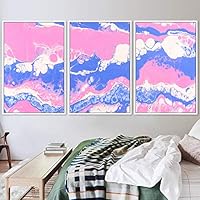 3 Piece Framed Canvas Wall Art Pink Pastel Liquid Canvas Prints Home Artwork Decoration for Living Room,Bedroom - 16