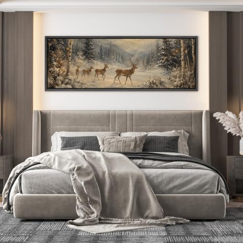 Image of MUDECOR Large Framed Canvas Print Wall Art Moonlit Deer for Living Room
