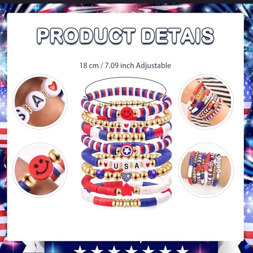 Independence Day Gifts for Women Men Teens Red White Blue Clay Beaded Stackable Stretch Bracelets USA Patriotic Jewelry 4th of July Accessories2