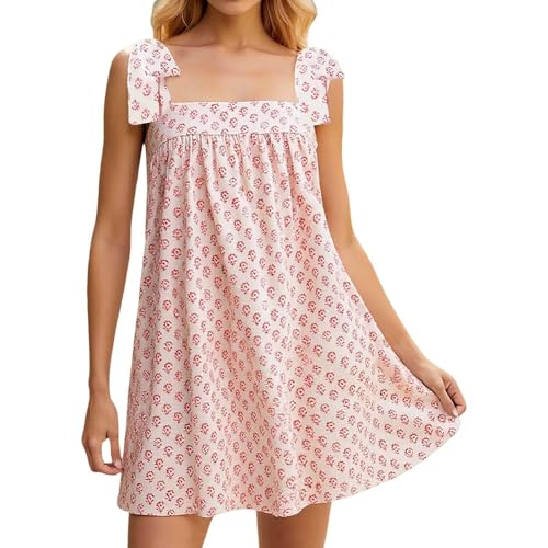 Minikleid Damen Sommer A-Linie Elegant Blumen Sommerkleid Damen Kurz Ärmellos Boho Trägerkleid Sommer Geblümt Weite Sommerkleider Leicht Und Luftig...