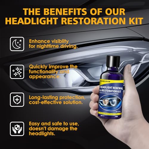 Car Headlight Restoration Kit, Professional Oxidation Removal Headlamp Cleaner & Restorer Solution for Foggy Cloudy Lens Polishing Renewal Tool with 3xSandpaper 1xFoam 1xTowel -30ml - Image 5