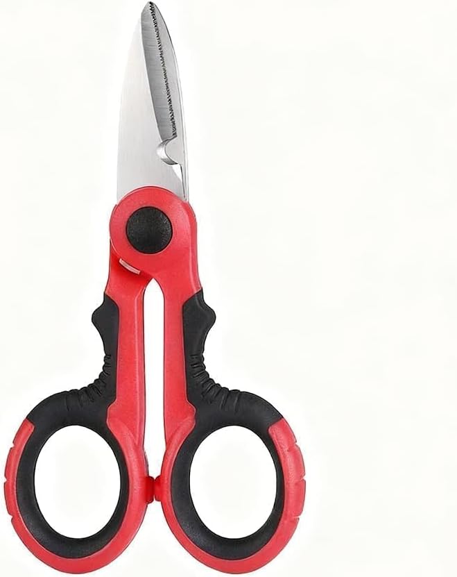 Fishing Line Scissors for Braid, Stainless Steel Serrated PE Line Cutter, Multi-Purpose Wire Cutting Tool Red Black