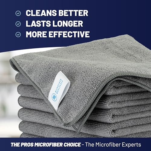 Image of Microfiber Wholesale 12 inch x 12 inch Buff Pro Multi-Surface Microfiber Cleaning Cloths | Gray - 12 Pack | Premium Microfiber Towels for Cleaning Glass, Kitchens, Bathrooms, Automotive