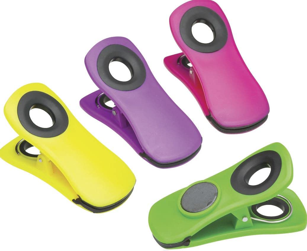 KitchenCraft Chunky Magnetic Clips for Food Bags and Memos, Plastic, Assorted Colours, Set of 4