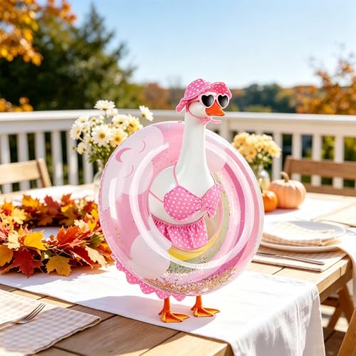 yuboo Fall Porch Goose Outfits Fits 23", Goose Clothes with Swimming Ring Sunglasses Hat and Bikini, Garden Yard Lawn Halloween Party Decor Pink - image 2
