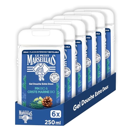 Le Petit Marseillais | Gel Douche Extra Doux Pin Bio & Criste Marine Bio (lot de 6 flacons de 250ml) – 92 % d'ingrédients d'origine naturelle – Flacon...