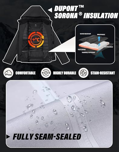 Pioneer Camp Herren Skijacke Wasserdicht Warm Atmungsaktiv Snowboardjacke Winterjacke mit Kapuze Outdoorjacke Grau Größe:L