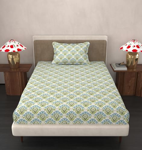 Image of VOMZER Single Size (60x90) 300 TC Soft Cotton Feel Microfiber Flat Single Bedsheet with 1 Pillow Cover | Aqua Mint