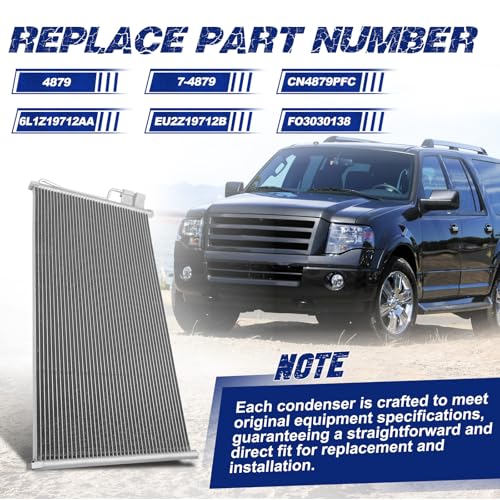 Image of Air Conditioning A /C Condenser Compatible with Ford Expedition /Lincoln Blackwood Navigator # 4879, 7-4879, CN4879PFC, 6L1Z19712AA, EU2Z19712B, FO3030138