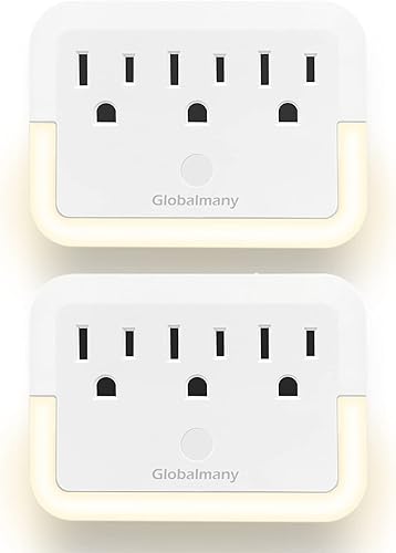 Miniatura 1 de Globalmany - Extensor de salida con luz nocturna, luz nocturna LED blanca cálida enchufable, enchufe múltiple de pared con sensor automático de