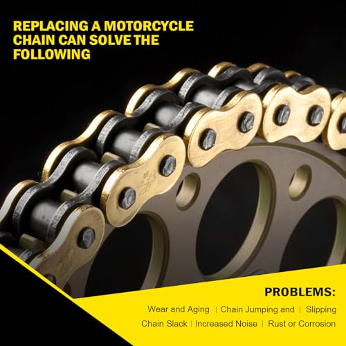 Image of Gold 520 X-Ring Motorcycle Chain 140 Links for Off-Road and ATV with Connecting Master Link - Enhanced Durability & Universal Fit