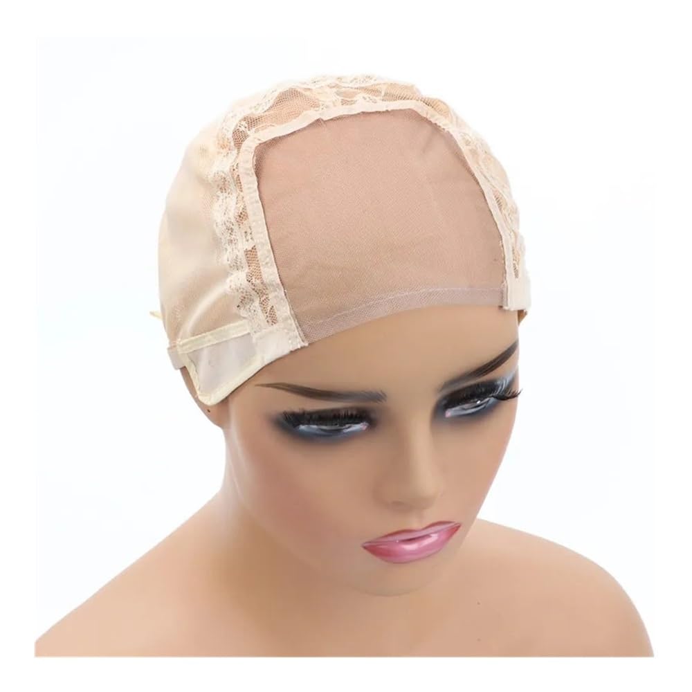 xiuling4568 4X4 Inch U Part Swiss Lace Wig Cap for Making Wigs with Adjustable Straps on the Back Glueless Hairnets (5 PCS) Hairs Extensions(Blonde,Small)