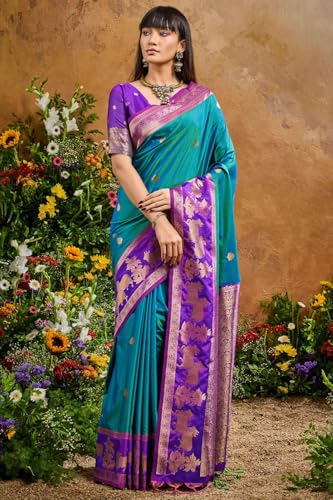 Image of SWORNOF Women's kanjivaram banarasi silk saree for festival Wedding silk with rich pallu Design sarees for women with Unstitched blouse piece