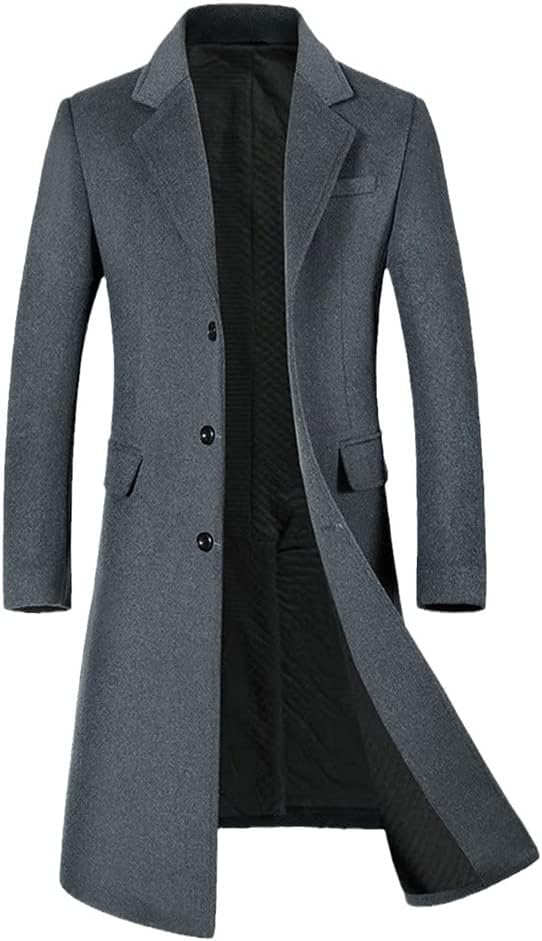 Mens Casual Wool Blend Thick Coats Solid Color Wool Jackets Autumn Winter Slim Overcoats