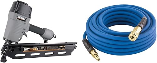 NuMax SFR2190 - Clavadora neumática de 21 grados de 3-12 pulgadas y estwing E1450PVCR de 14 pulgadas x 50 pies manguera de aire híbrida de PVCgoma